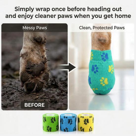 2 Inch X 5 Yards Dog Paw Cover Self-Adhesive Pet Vet Wrap with Colorful