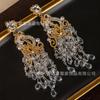 French Retro Studded Long Tassel Earrings With Light Luxury Design Niche Banquet Water Droplet Full Medieval
