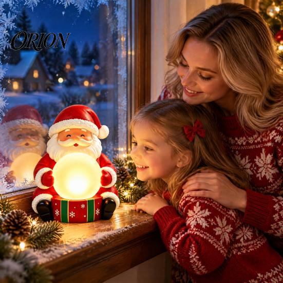 Resin Ornament for Desktop Light Up Santa Claus Figurine, Christmas Statue Holding Glowing Crystal Ball, Warm Holiday Atmosphere Lighting Night Light,