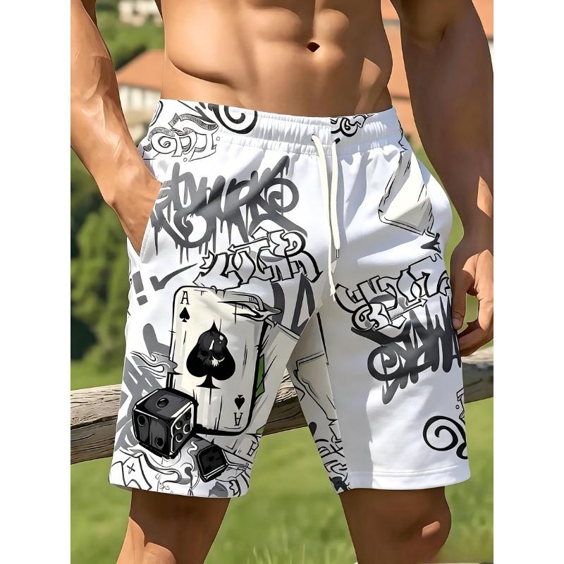 American Men's Summer Poker Sieve Mother Graffiti Printed Soft Breathable Drawstring Shorts Outdoor Street Style Pants