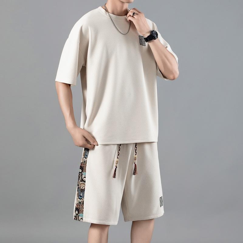 

Модные шорты-футболки, мужские летние повседневные спортивные костюмы большого размера, тонкие трендовые комплекты XXXL хаки