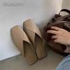 Fashion Comemore Fashion Slip On Mules Big Size 43 Flat Slippers 2025 Summer Women Flat Casual Outdoor Square Toe Shoes Ladies Slippers