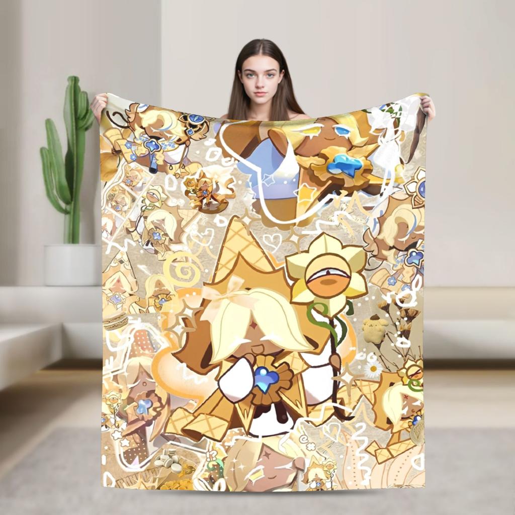 Cookie Run Kingdom Pure Vanilla Cookie Flannel Throw Blanket  for Bedspreads Knitted Blanket Office Super Soft Breathable