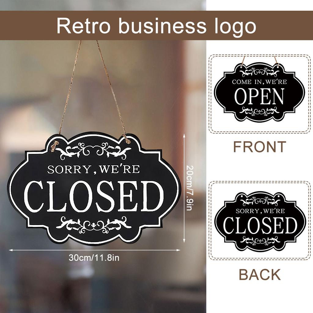 1pcs Stores Open Closed Sign Wooden Hanging Plaque Reversible Double Sided Sign for Store Bar Cafes Pubs Window Wall Art Decor