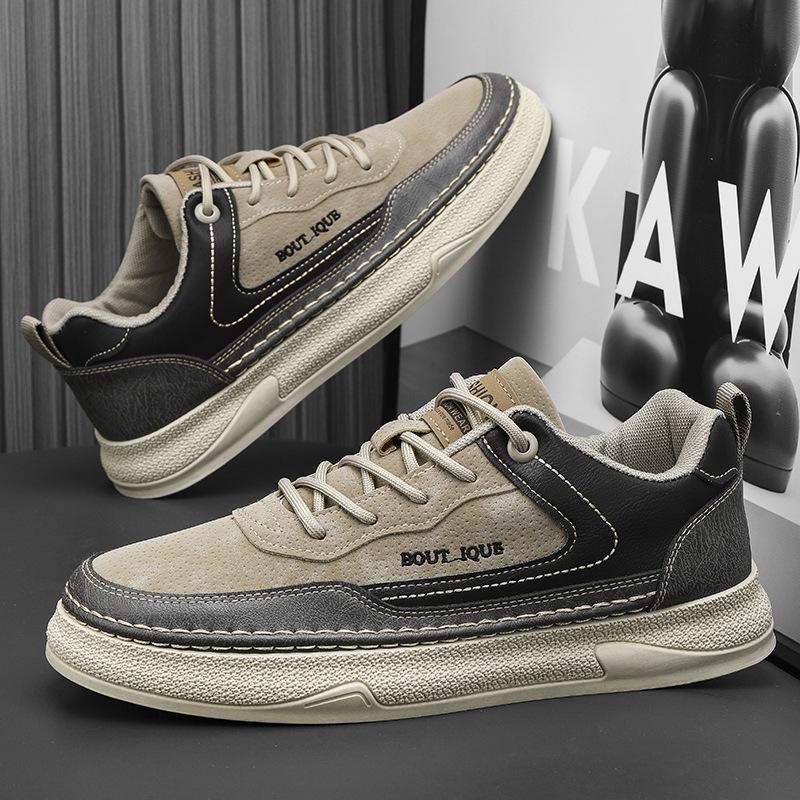 

Мужская обувь весна 2025 года, новые водонепроницаемые, нескользящие и амортизирующие кожаные туфли на плоской подошве, повседневная модная обувь для подростков с мягкой подошвой 39 песочный