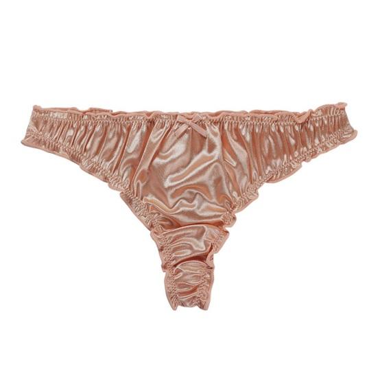 Satin-Tanga für Damen Sexy Niedrige Taille Niedliche Rüschenbesatz Höschen Glatter Seidiger G-String T-Rücken Unterwäsche