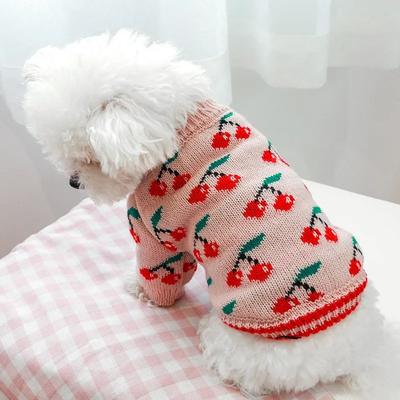 Printing Cherry Pet French Bulldog Clothes for Small Dogs Pink Color Winter Overall Pet Sweater Christmas New Year Cat Clothing