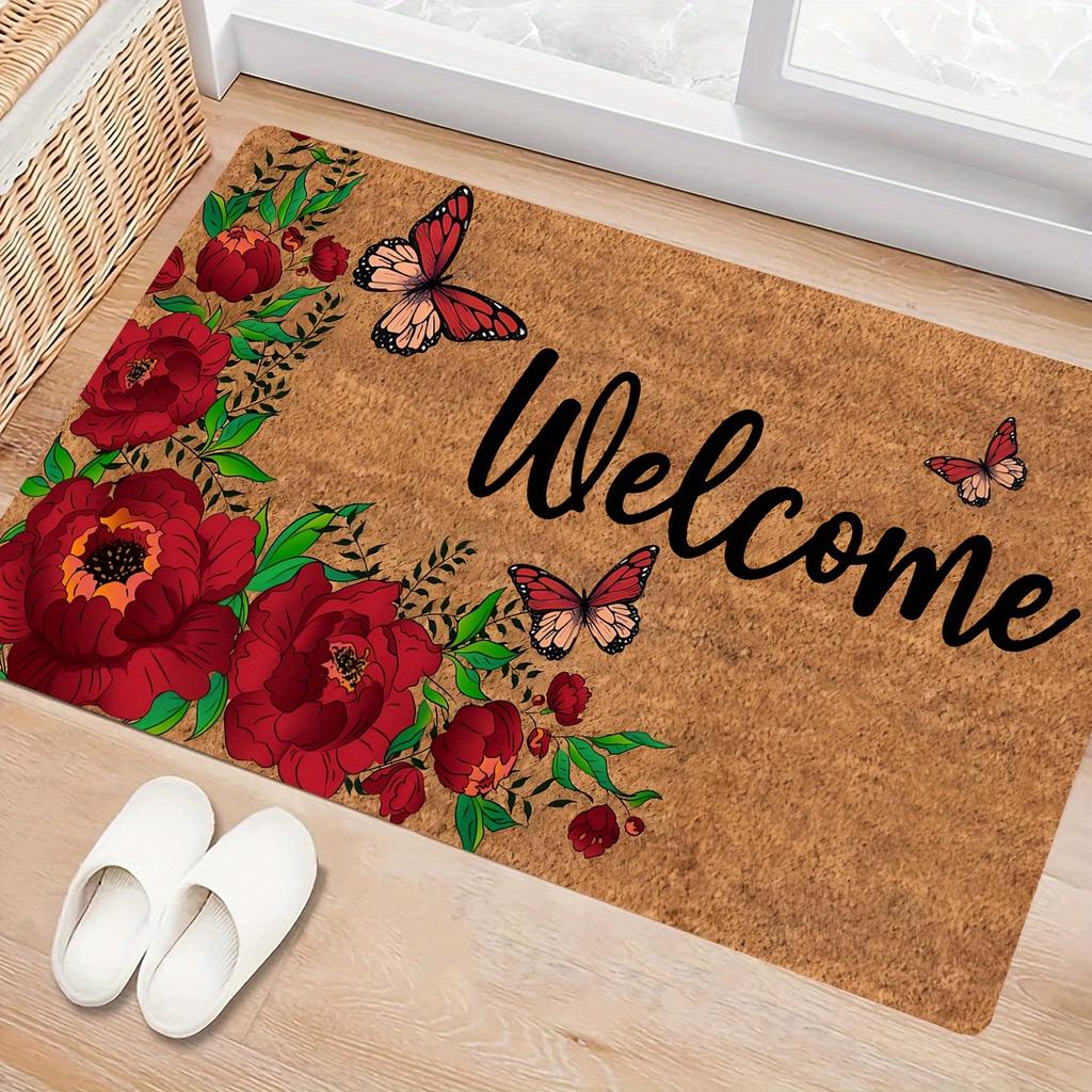 1Pcs Anti Fatigue Kitchen Rugs, Peony Butterfly  Print Waterproof Non-Slip Thick Cushioned Kitchen Mat Heavy Duty Comfort Standing Mat for Kitchen