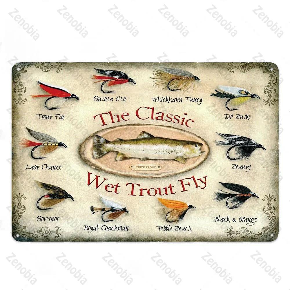 Fishing Decor Vintage Tin Sign Retro Metal Sign Wall Decor for Lake House Cabin Fishing Gift Metal Plate