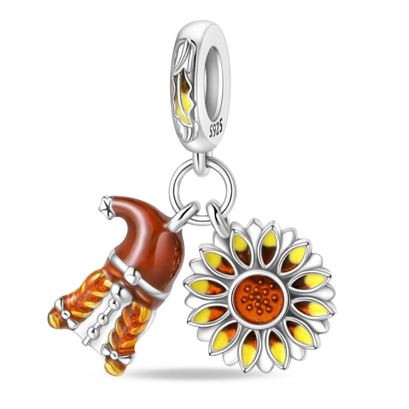 Copper Golden Autumn Series Charms Beads Scarecrow Pumpkin Maple Leaf Charms For Women Fine Diy Jewelry