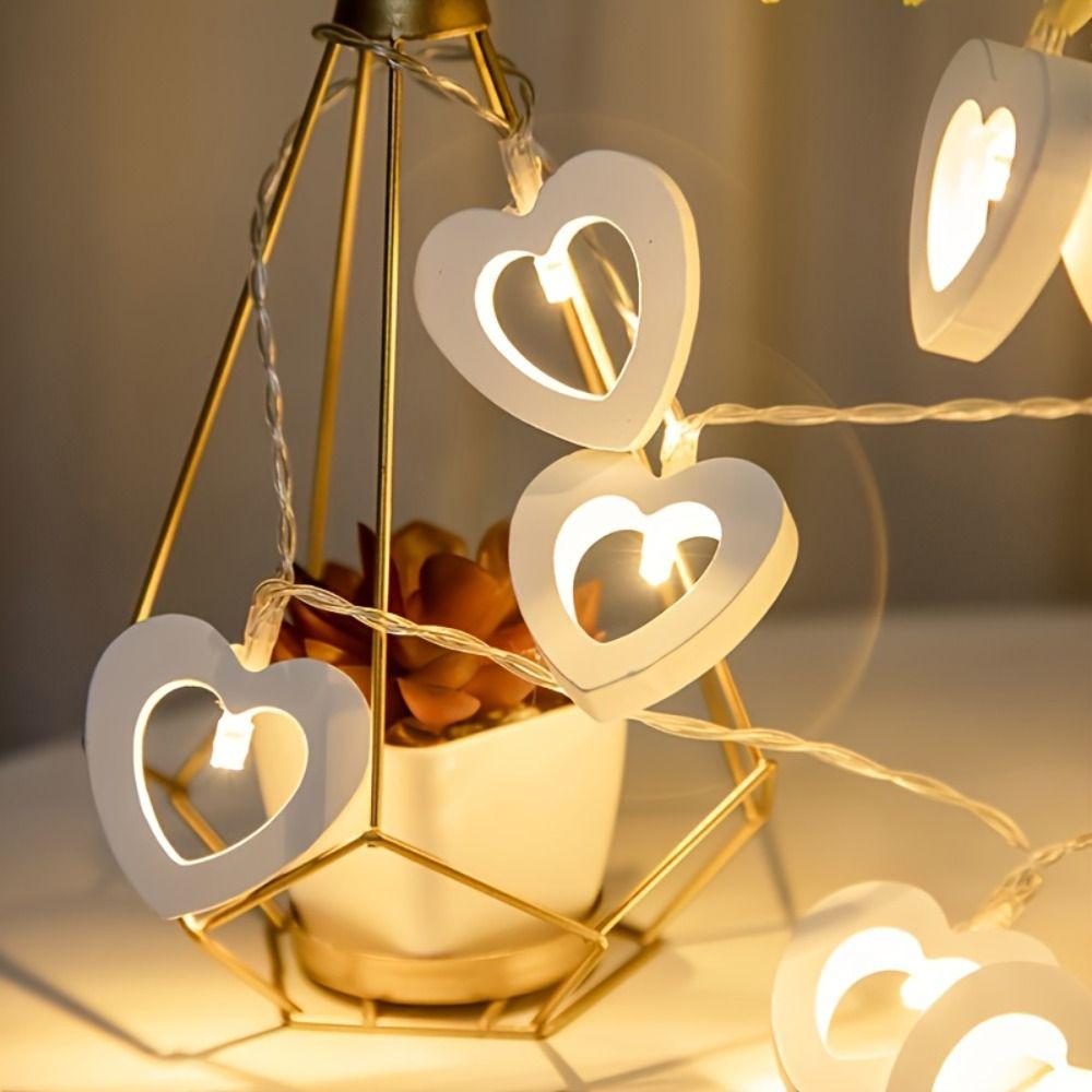 Romantic Fairy Lights Wooden Atmosphere Lamp LED Heart Shaped String Lights  Living Room