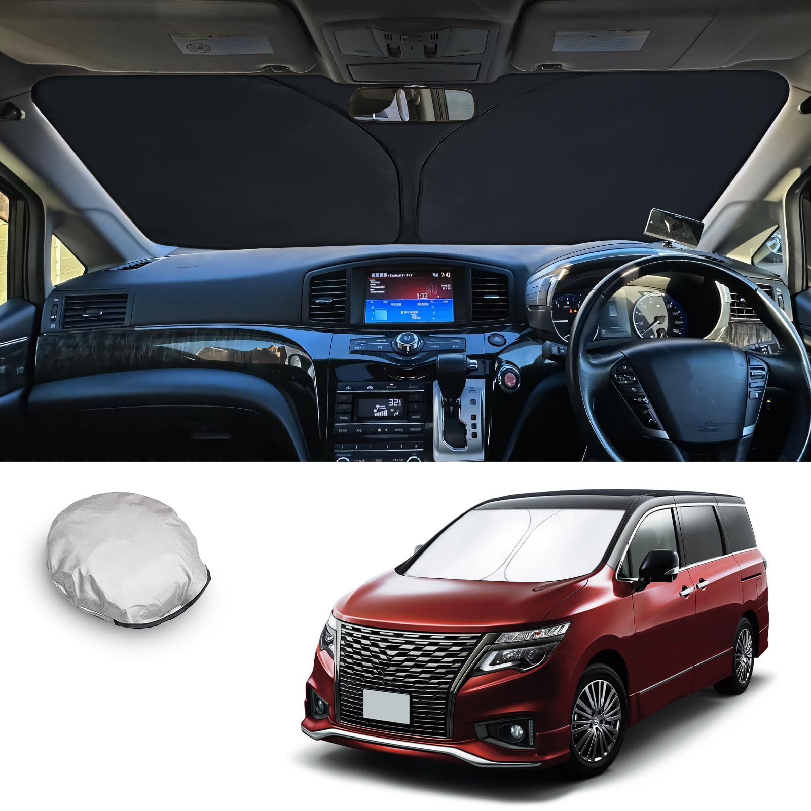 

Козырек CDEFG для Nissan Elgrand 2014 года, солнцезащитный козырек на лобовое стекло с защитой от света, тепла, УФ, компактно складывается и включает сумку для хранения для