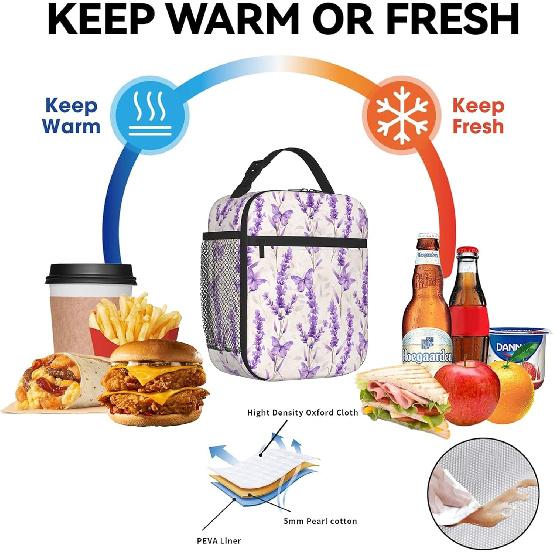 Reusable Butterfly Lunch Box for Kids Girls Boys Women Adult, Insulated Botanical Lunch Bag,Polyester Cooler Retro Handbags Case for School Picnic