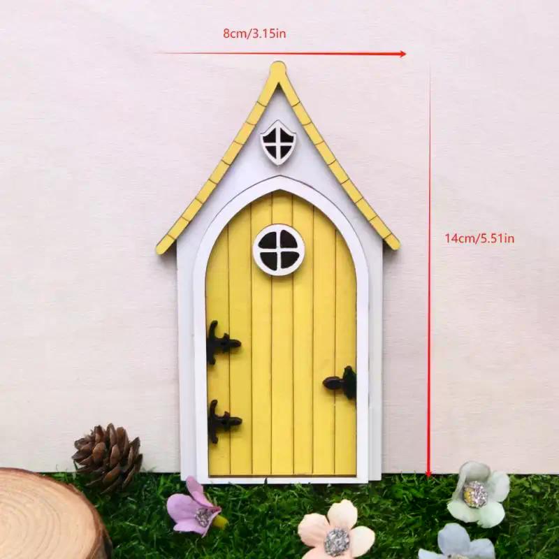 Dollhouse Mini Wooden Fairy Tale Door Dollhouse Gnome Door Model Miniature Garden Scene DIY Furniture Decoration Accessories