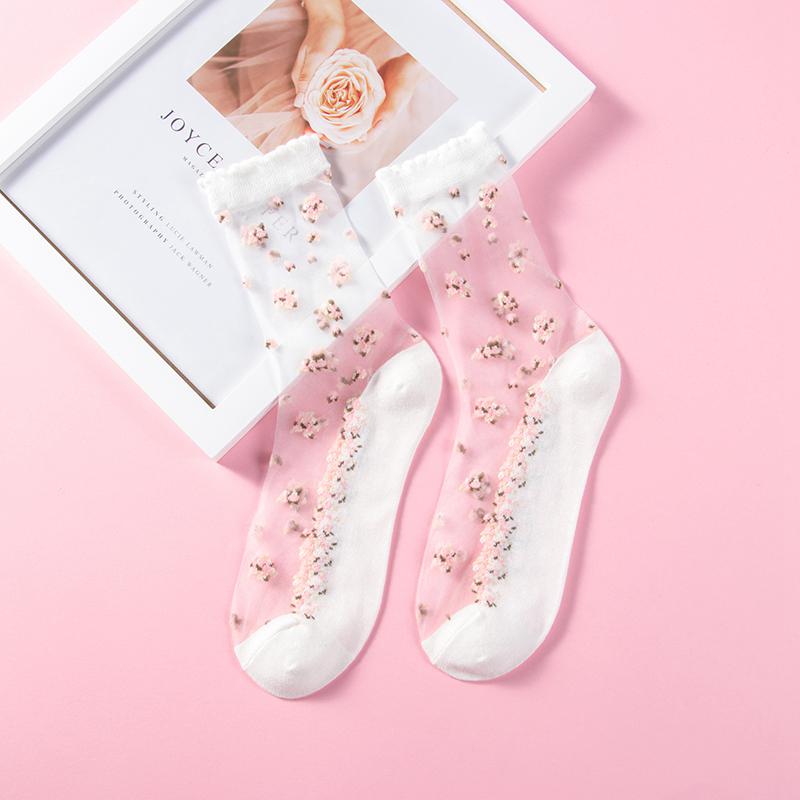 Ultra-thin Transparent Crystal Silk Socks Women Fashion Summer Harajuku Crew Socks Elastic Long Socks