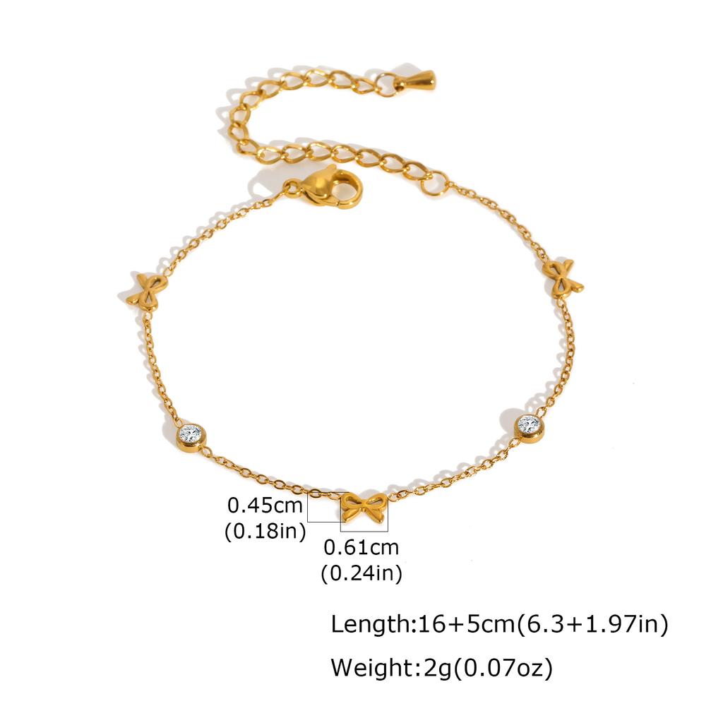 Dainty Bowknot Zircon Chain Bracelet for Women, Gold Plated Stainless Steel Thin Chain Charm Bracelet, Trendy Jewelry Party Gift