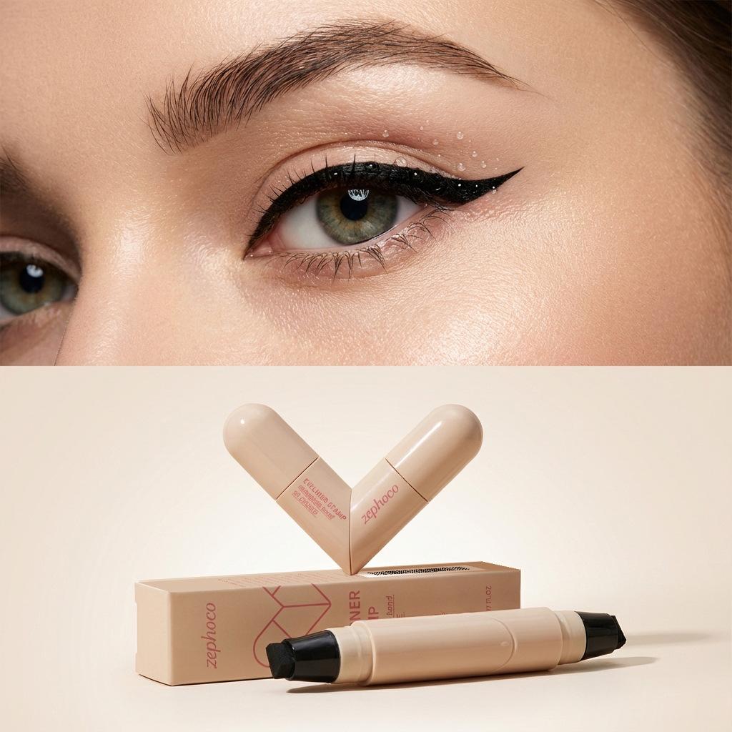 Zephoco Double-Ended Black Liquid Eyeliner Stamp: Smooth, Flawless, Versatile Pigmented Eye Makeup.