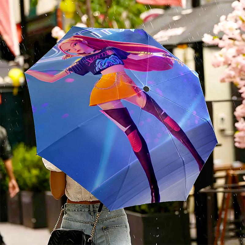 Ombrello KPop Demon Hunters con Stampa Apertura/Chiusura Automatica - Design Pieghevole Portatile - Uso Quotidiano per Viaggi/Outdoor - Regalo per Compleanno