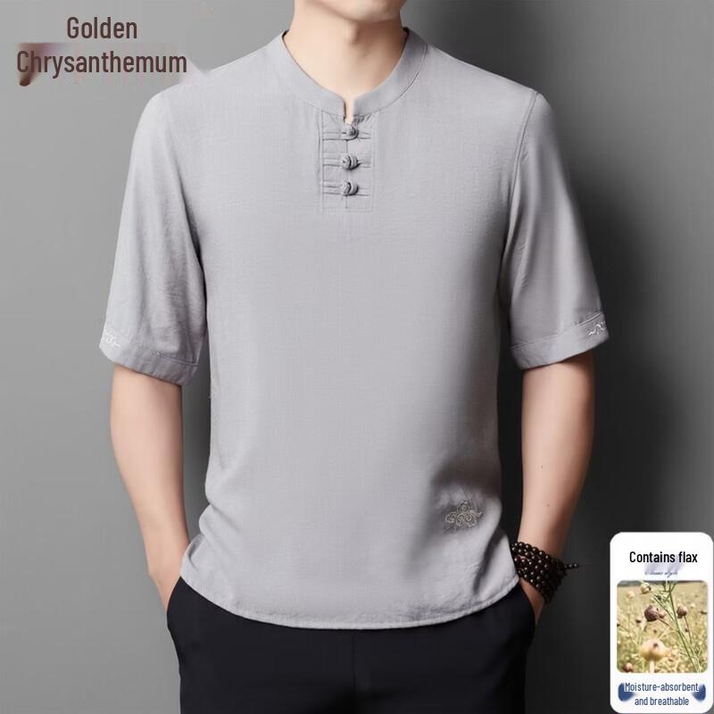 Men's Chinese Style Linen Blend Short Sleeve T-Shirt