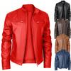 High quality men's stand-up collar European size leather jacket zipper pocket decorative leather jacket locomotive men's leather jacket