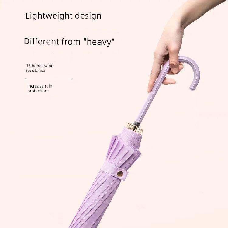 Modern Minimalist Curved Hook Handle 16-Rib Long Handle Fresh Style Umbrella, High Aesthetic Large Sun Protection Wind-Resistant Automatic Umbrella