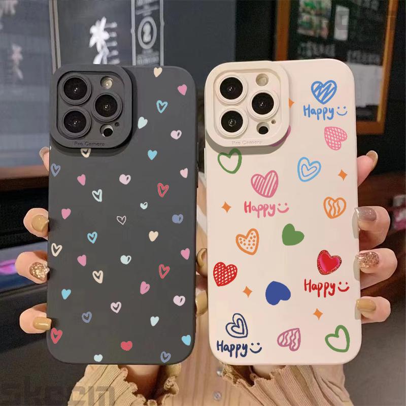 Colorful Small Love Heart Silicone Soft Phone Case For iPhone 17 16 15Pro Max 11 12 13 14Pro Plus shockproof & anti-fall cover