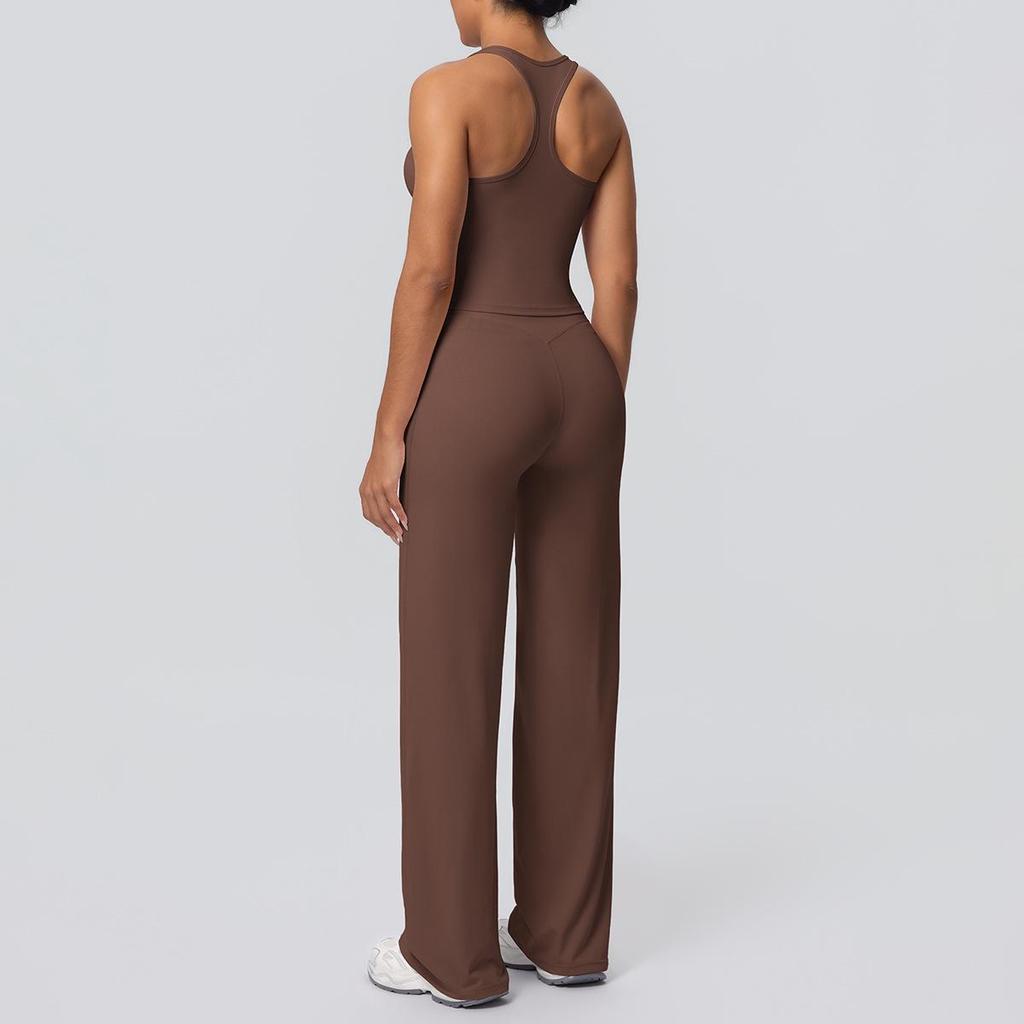 High-Waisted Yoga Set: Hip-Lifting Wide-Leg Pants & Sports Back Crop Top