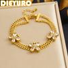 DIEYURO 316L Stainless Steel White Zircon Butterfly Double-layer Bracelet Lady Fashion Trend Waterproof Hand Chain Jewelry