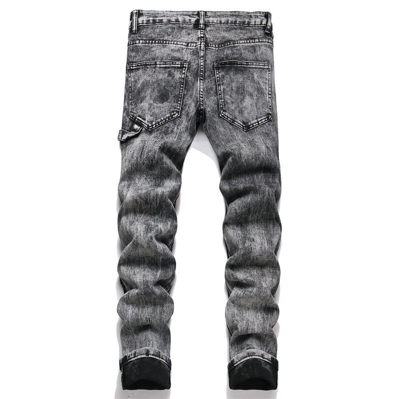In-stock New Style 2025 Heavy Washed Distressed Mens Slim Stretch Denim Jeans Straight-leg Mens Pants 3795