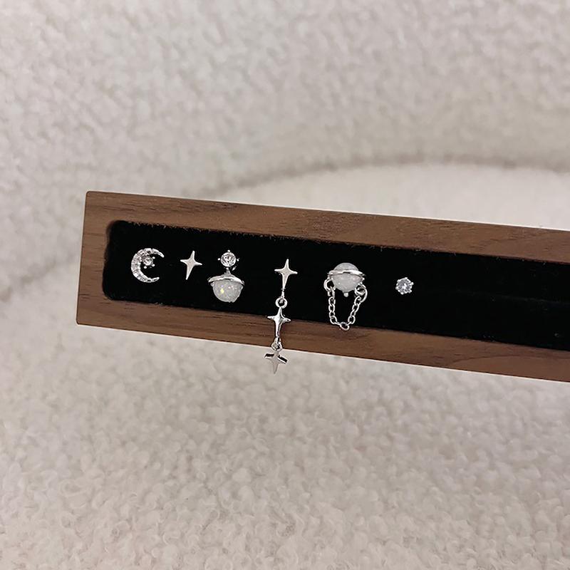6Pcs/Set Y2K Bowknot Heart Zircon Stud Earrings For Women Girls Trendy Star Moon Piercing Earrings Sweet Cool Jewelry Party Gift