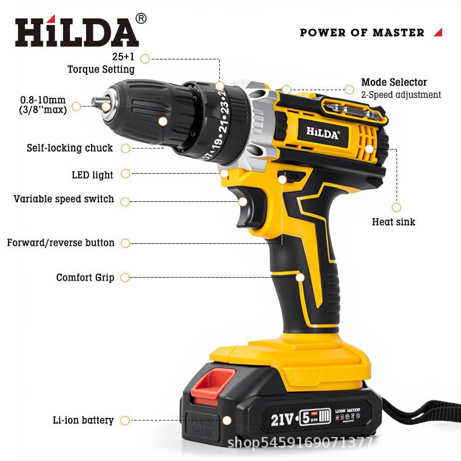 21V Cordless Rechargeable Dual-Speed Impact and Electric Screwdriver Drill Set