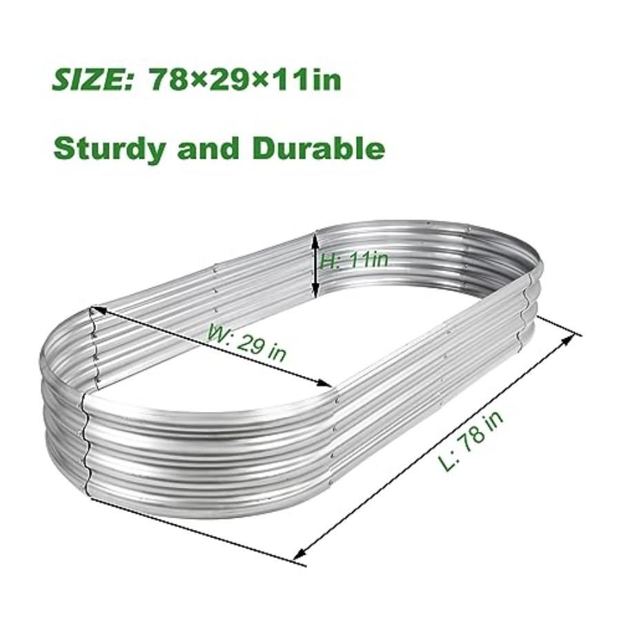 Outdoor 6.5ft Oval Raised Garden Bed GRS Certified Galvanized Metal Planter Box Rot-Resistant Recycled Eco-Friendly Material Pl