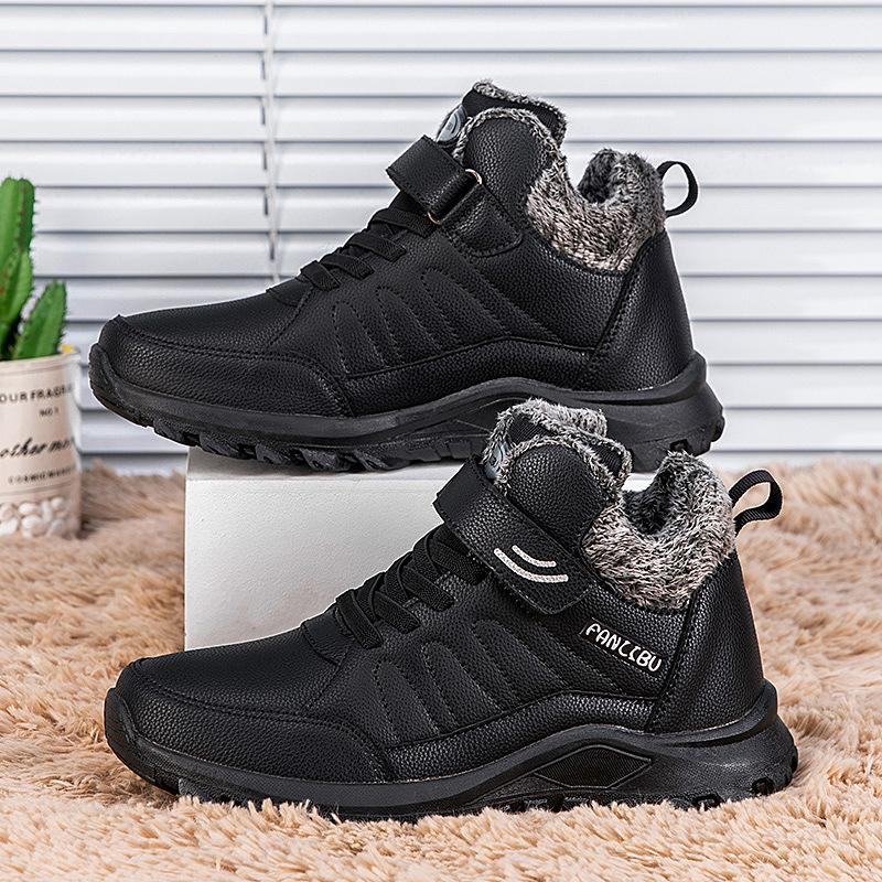 Vattentäta varma bomullsskor i läder damskor mammaskor vinter högskurna stora bomullsskor sammet äldre promenadskor herrskor pappaskor