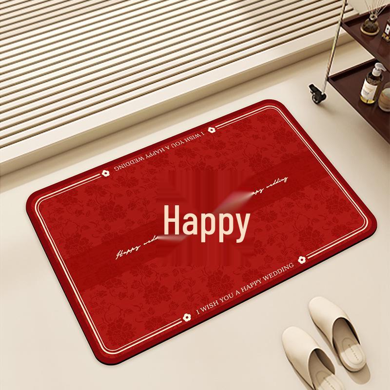 Chinese Style Red Festive Wedding Non-Slip Quick-Dry Bathroom Floor Mat