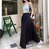 Women Retro Pockets A Line Long Skirt Ladies Casual Loose Elastic High Waist Midi Skirt Spring Summer Skirt