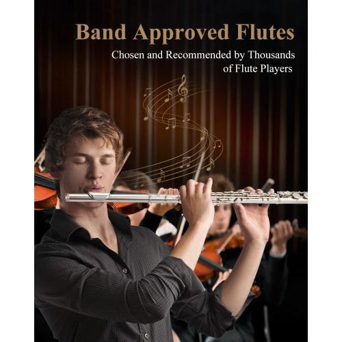 Eastar Silver-Plated 16-Hole Flute with E-Mechanism, Offset, Ring Key, and Flute Stand & Case (Silver) for Beginners