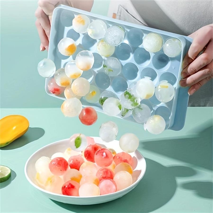 Ice Cube Tray, Ice Cube Maker Polish Glossy  Dustproof 33 Grids Round Shape for Home Kitchen (Ball 33 Grid-Blue)