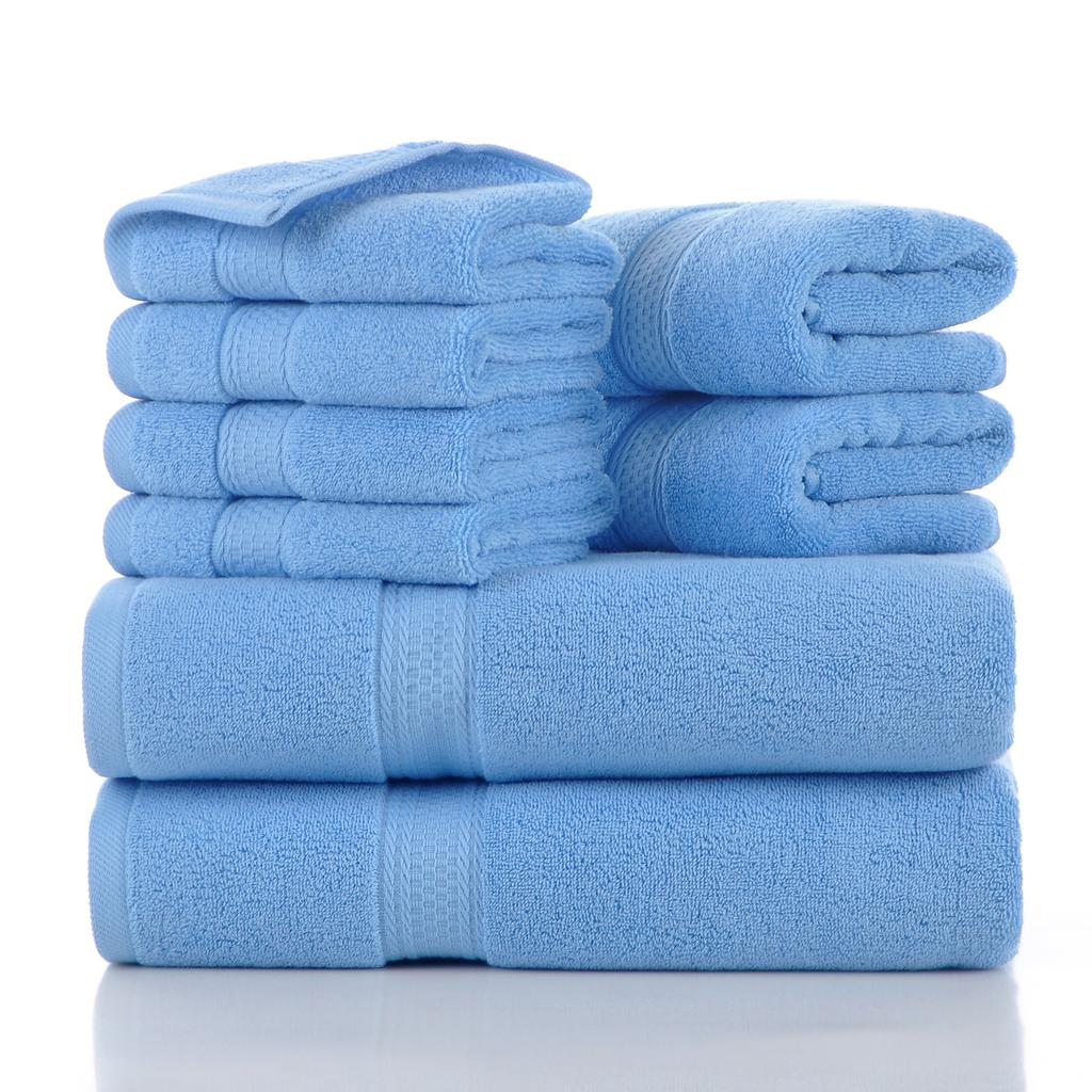 Style, plain cotton towel, eight-piece set of household towels, soft and absorbent.