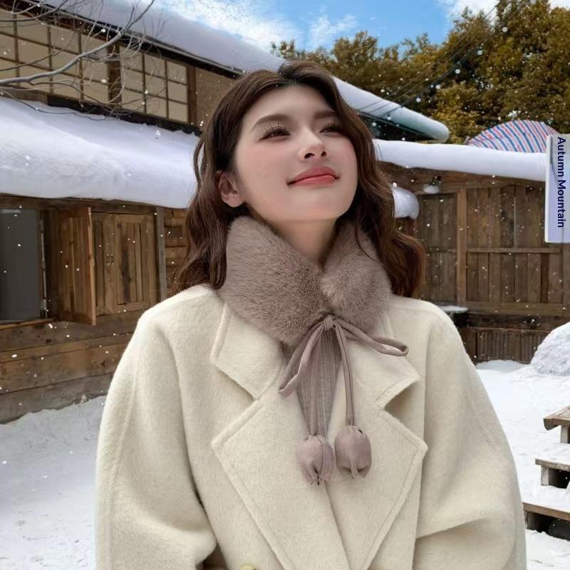 Women Soft Plush Scarf Winter Thicken Warm Faux Rabbit Fur Snood Scarves Outdoor Cold-Proof Neck Collar Neckerchief