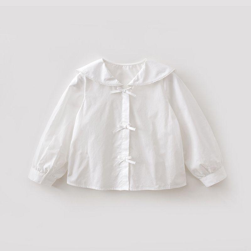 Mark Jenny Elegant Bow Tie Girls Navy Collar Shirt Kids Shirt Top Spring New Style 560195 White 110