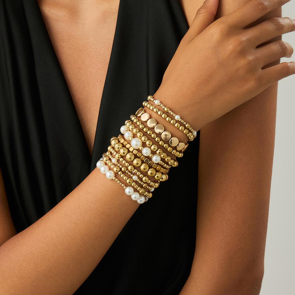 Ingemark 7 Styles Goth Acrylic Imitation Pearl Elastic Chain Bracelets for Women Boho Stacked Strand Beads Bangle Couple Jewelry