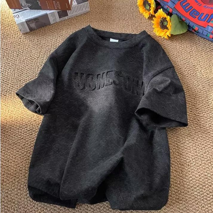250G heavy steel stamp T-shirt men's and women's spring and summer trendy brand ice silk cool short-sleeved high street ruffian handsome casual couple