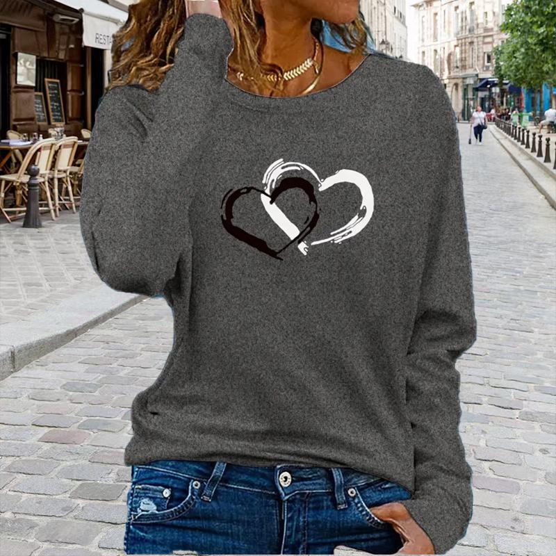 

Топы для женщин, футболка с круглым вырезом и длинными рукавами с принтом «Две любви», осенний повседневный тонкий пуловер, женский топ с длинными рукавами 7XL серый