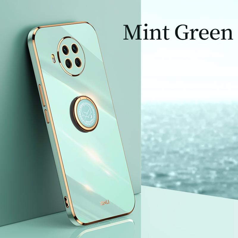 Pokovovaný štvorcový držiak na prsteň Puzdro na telefón Pre Xiaomi Mi 10t Lite 5G 10 T 10tlite Xiomi Mi10t Pro Luxusný mäkký silikónový kryt so stojanom