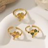 Stainless Steel Four-leaf Clover Open Ring Women's Gold-plated Diamond-set Light Luxury Niche Design Fashion Ring Zircon Jewelry