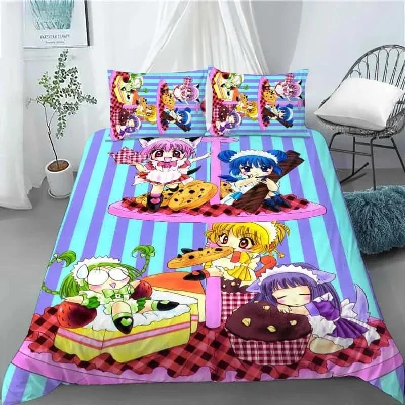 New 3D Anime Kawaii Girls Tokyo.Mew.Mew Bedding Set Printed With Pillowcase Bed Duvet Cover Soft Queen King Size Bedclothes Home