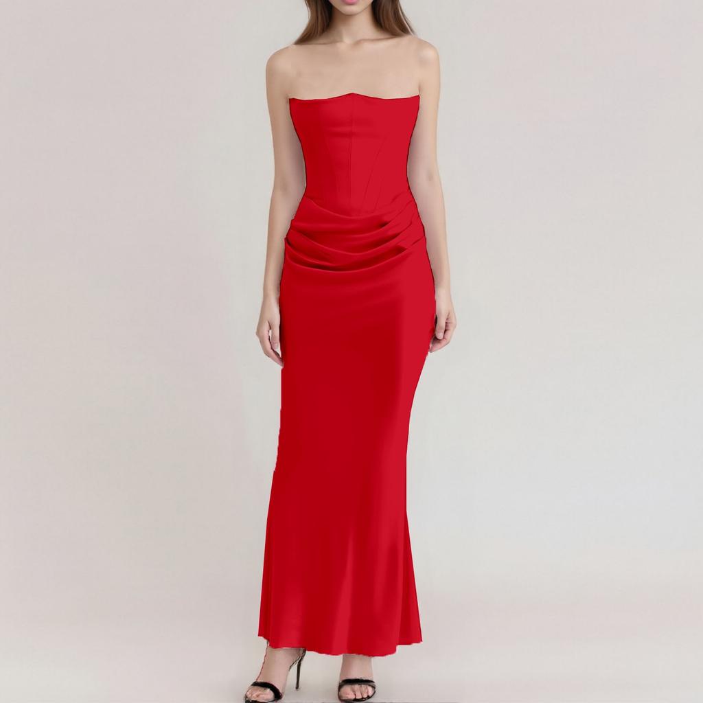 Ladies Summer Temperament With Breast Fish Sexy Slim Fishtail Fishtail Skirt Long Solid Color Dress