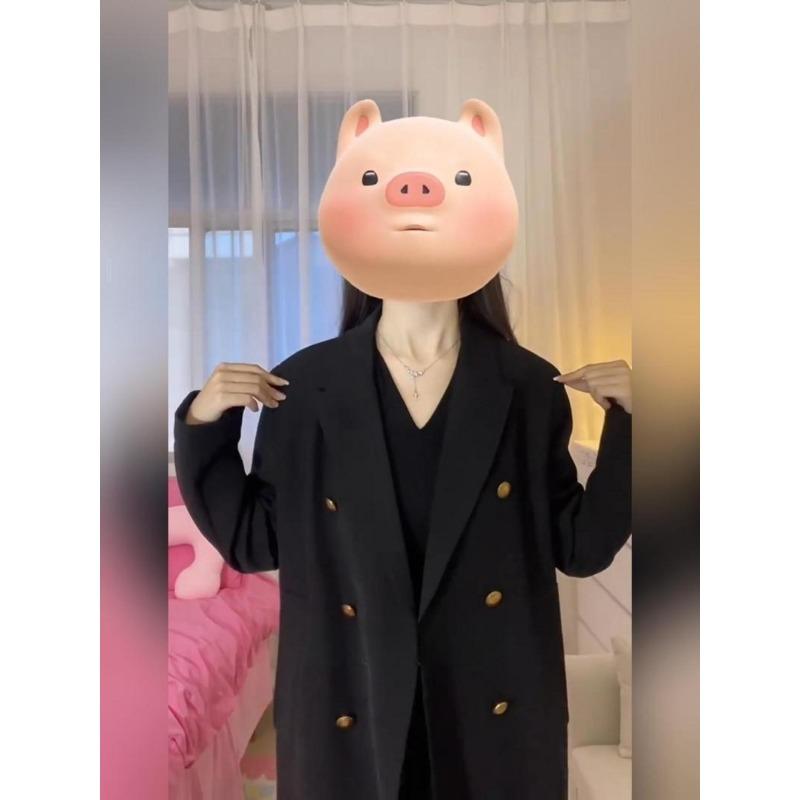 Women Black Suit Autumn Casual Fashion Long Coat Loose Fit Trendy Stylish Jacket Outerwear