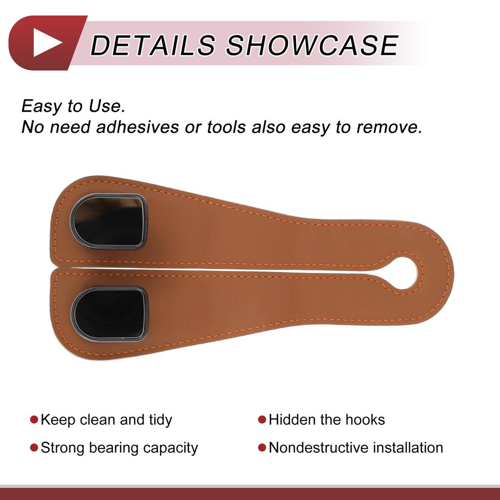 HEROFFIX Car Seat Headrest Hook for Water and Shopping Bags Sturdy Car Seat Back Organizer Hook Brown Faux Leather (1pc) Wallets, Bags, Keys, Bottles,