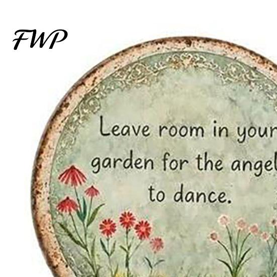 Retro Wall Decor Round Garden Metal Sign, Distressed Iron Decor, Weather Resistant Indoor Outdoor Hanging Vintage Art Plaque for Courtyard Patio Fence